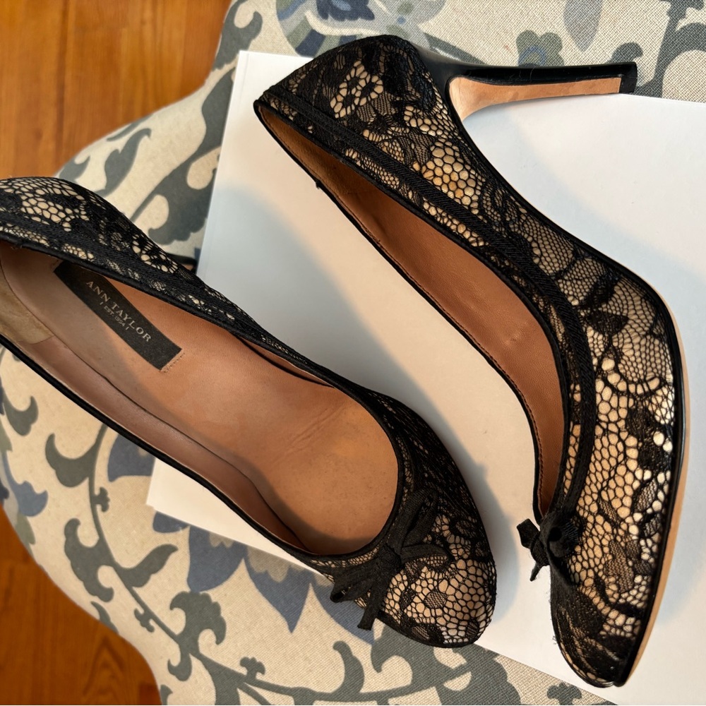 Elegant Black Lace & Silk Women's Size 6.5 High Heels